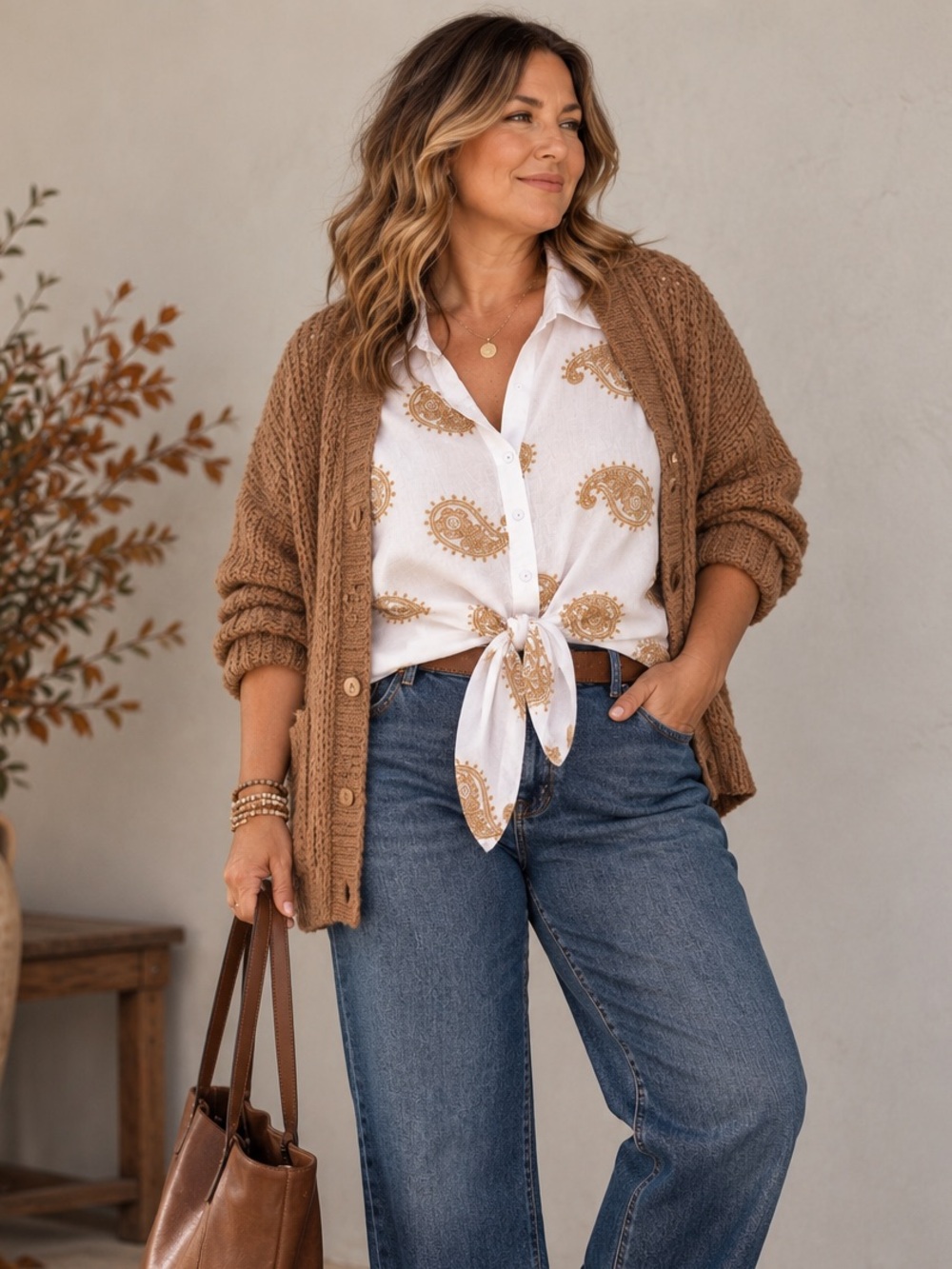 Laura White Cotton Paisley Embroidered Tie-Front Button Up Top - Picture 2 of 7